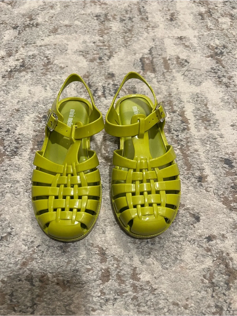 Mini Melissa Pea Green Jelly Woven Sandals; size 13